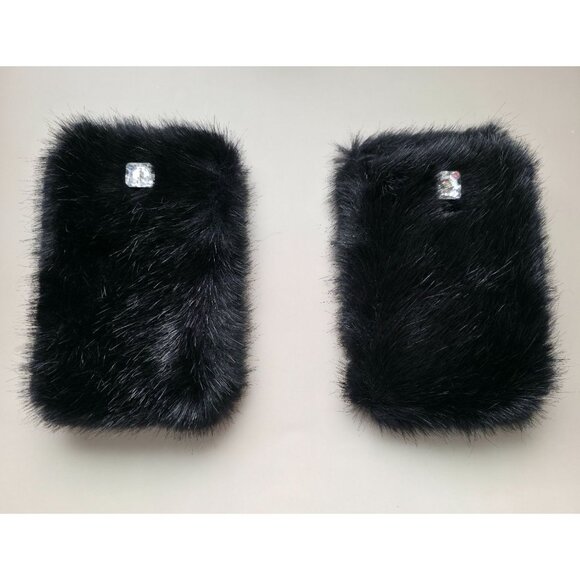 Swarovski Accessories - Swarovski Faux Fur Black Bracelet Cuffs With Crystal Buttons - Made In Italy